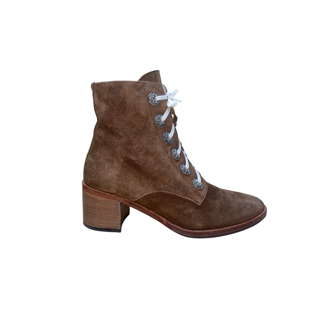 Freda Salvador Women’s Brown Suede Lace-Up Stacked Heel Ankle Boots Size 5